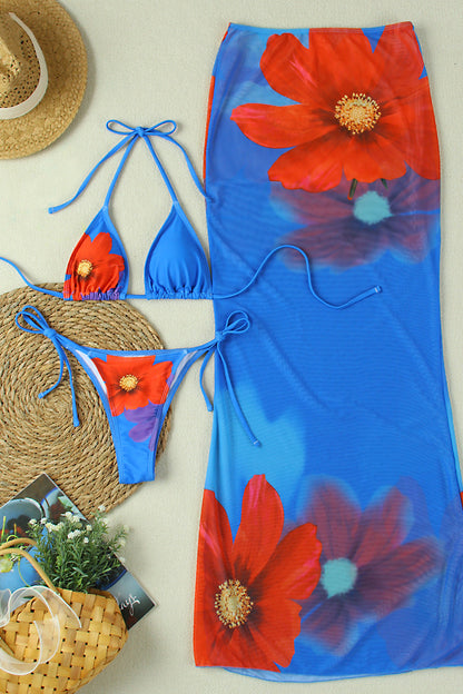Sheer Mesh High Waist Three Piece Swim Set