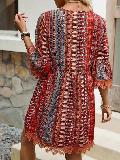 Hazel Blues® |  Printed V-Neck A-Line Dress