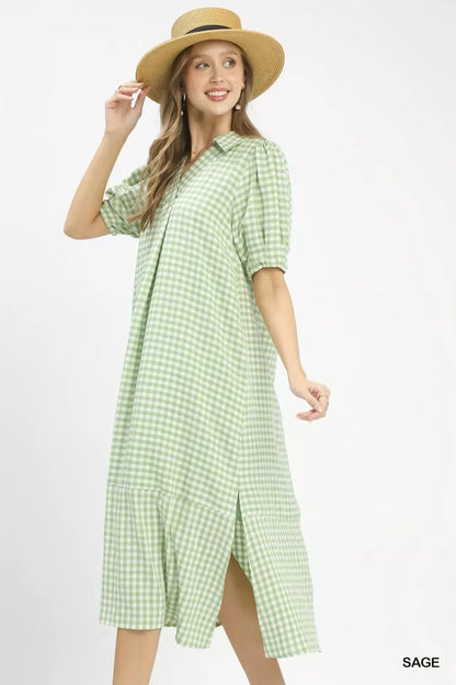 Hazel Blues® |  Umgee Gingham Midi Dress with Side Pockets