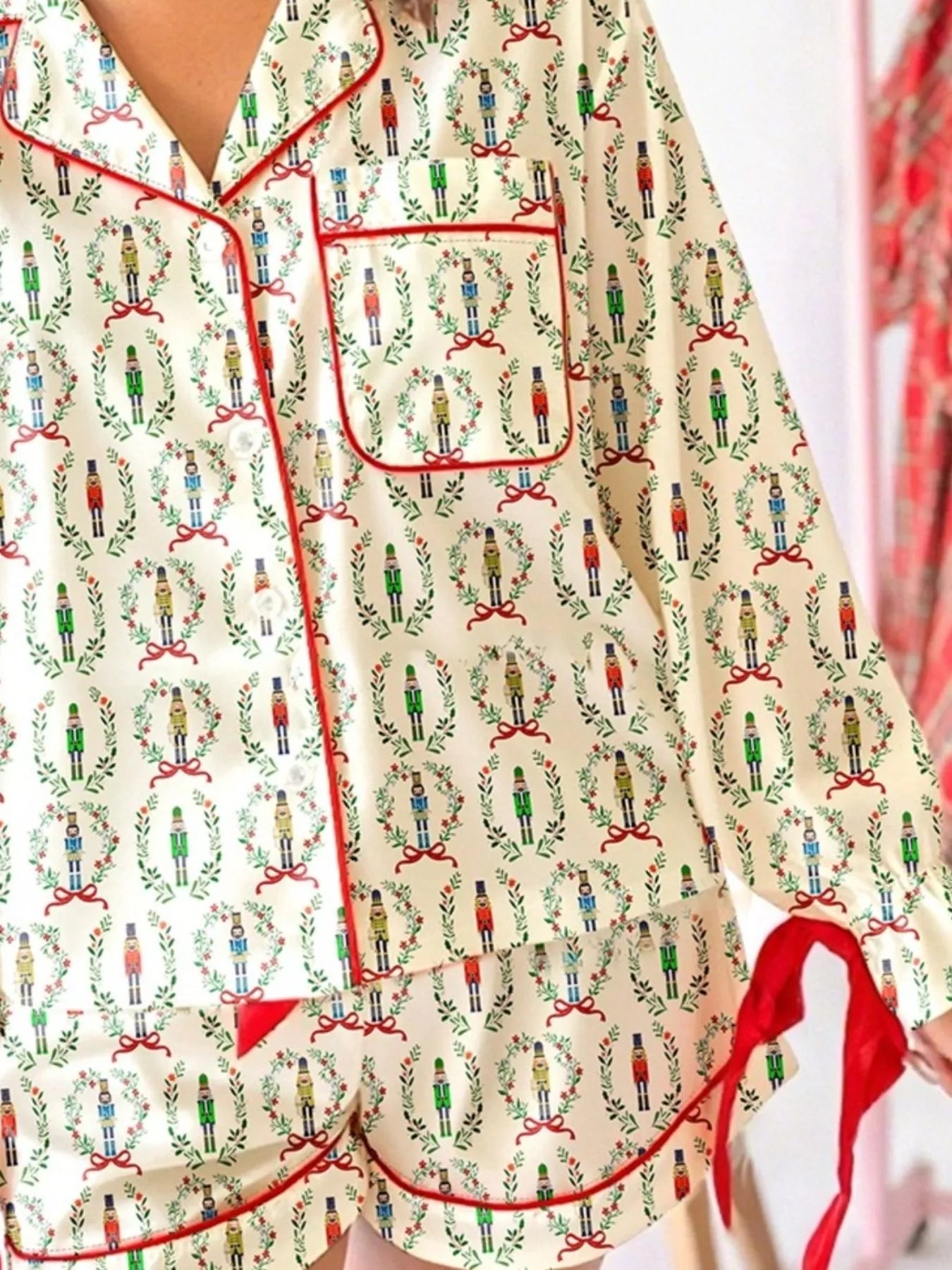 Hazel Blues® |  Nutcracker Print Long Sleeve Top and Shorts Lounge Set
