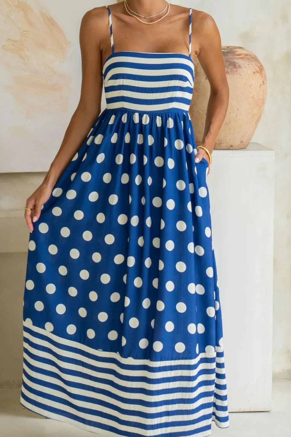 Hazel Blues® |  Polka Dot Square Neck Cami Dress
