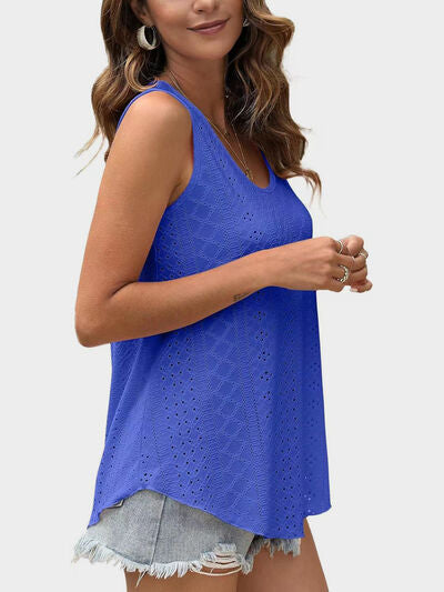Hazel Blues® |  Florira Eyelet Round Neck Tank