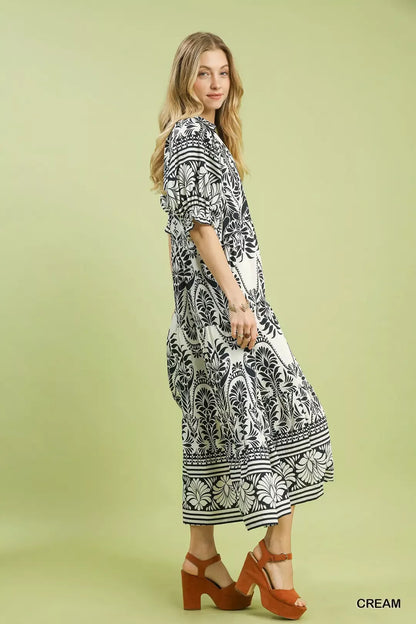Hazel Blues® |  Umgee Two tone Border Print Midi Dress