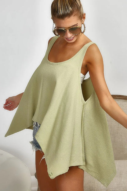 Hazel Blues® |  BiBi High and Low Flare Knit Tank Top
