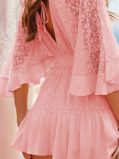 Hazel Blues® |  Lace Cutout Half Sleeve Mini Dress