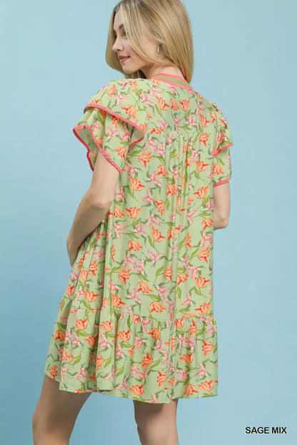 Hazel Blues® |  Umgee Floral Flutter Sleeve Tiered Dress