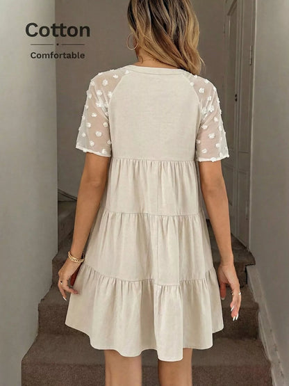 Hazel Blues® |  Casual Tiered Mini Dress with Swiss Dot Sleeves