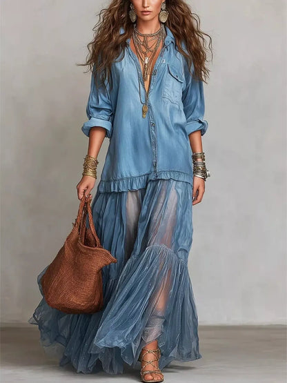 Ruffle Romance Dress | Ruffle Long Sleeve Sheer Dress