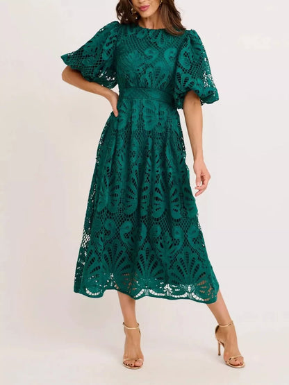 Hazel Blues® |  Lace Puff Sleeve Midi Dress