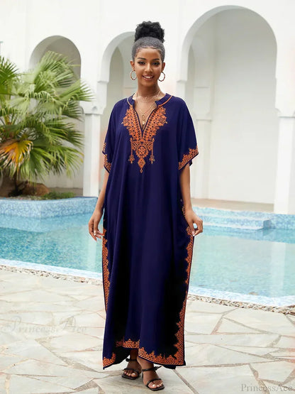 Embroidery Printed Long Dress Cover Up