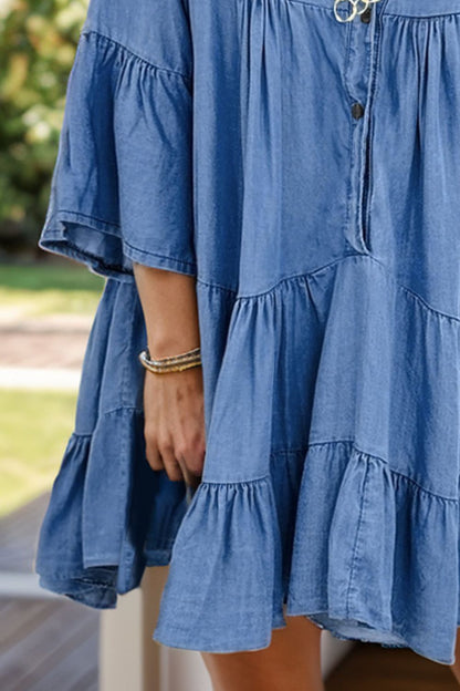 Hazel Blues® |  Notched Flare Sleeve Denim Dress