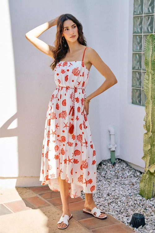 Hazel Blues® |  SO ME Shell Print Tiered Lined Midi Cami Dress With Belt