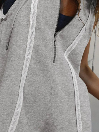 Hazel Blues® |  Half Zipped Hooded Sleeveless Romper