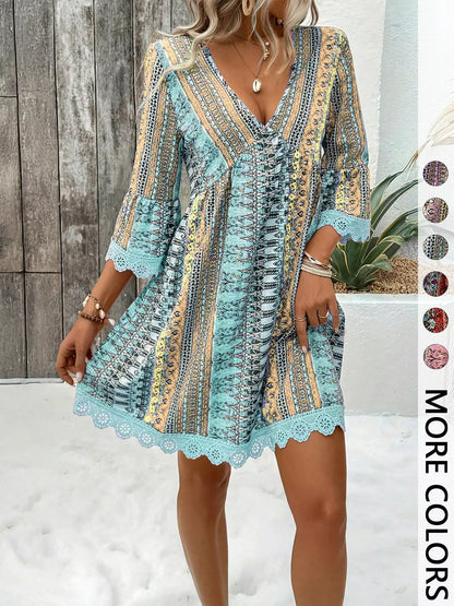 Hazel Blues® |  Printed V-Neck A-Line Dress