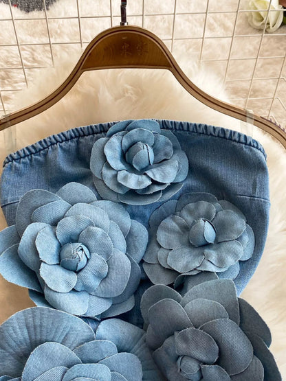 Hazel Blues® |  Floral Applique Strapless Denim Dress