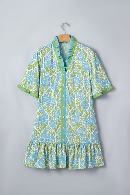 Hazel Blues® |  Sunday Bloom Dress | Floral V-Neck Button Dress