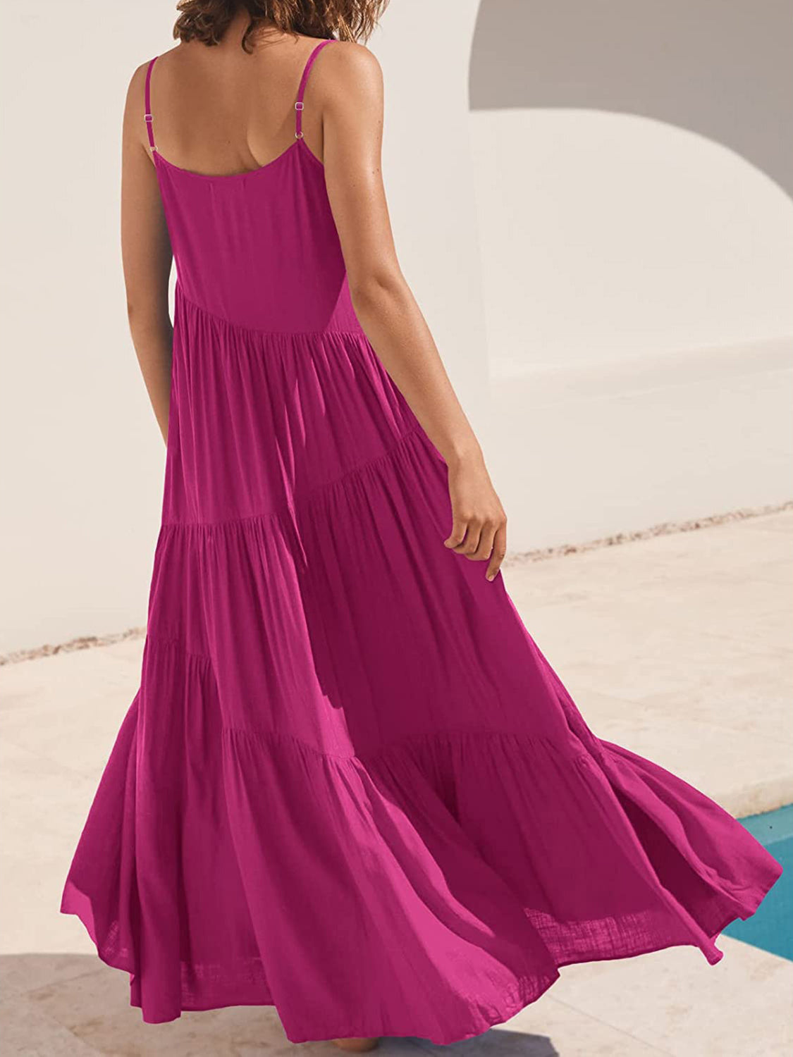 Hazel Blues® |  Ruched Tiered Spaghetti Strap Dress