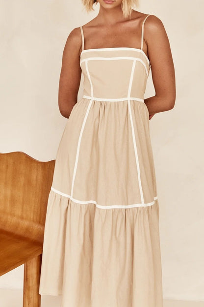 Hazel Blues® |  Contrast Trim Square Neck Midi Cami Dress