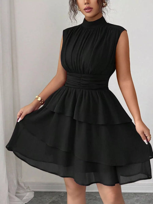 Ruffle Romance Dress | Ruffle Sleeveless Mock Neck Dress