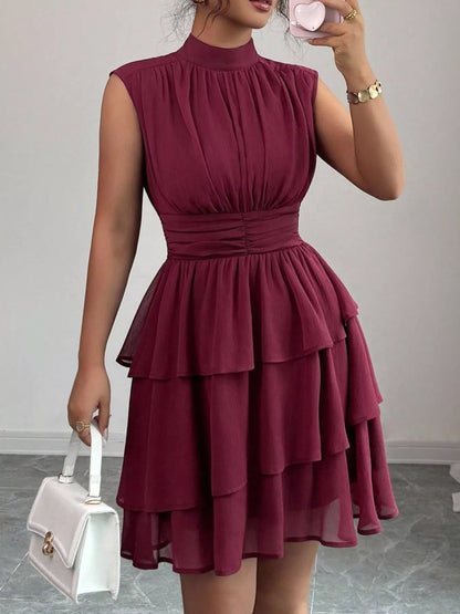 Ruffle Romance Dress | Ruffle Sleeveless Mock Neck Dress