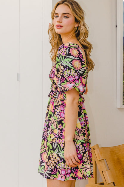 Hazel Blues® |  ODDI Floral Tie-Back Mini Dress