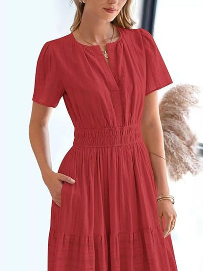 Hazel Blues® | Short Sleeve Tiered Midi Dress
