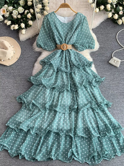 Hazel Blues® |  Polka Dot Ruffled Tiered Dress