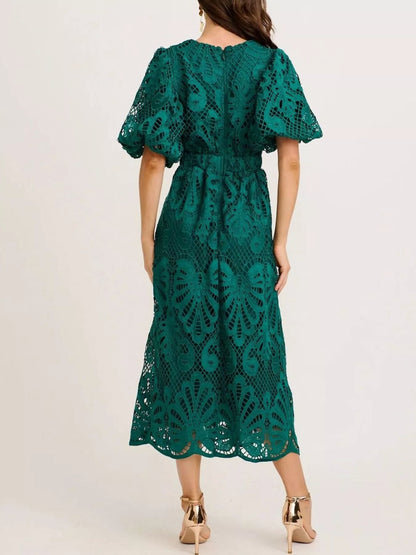 Hazel Blues® |  Lace Puff Sleeve Midi Dress