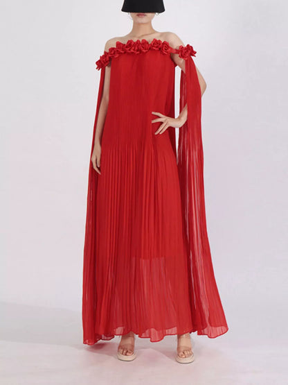 Hazel Blues® |  Off-Shoulder Floral Pleated Maxi Dress