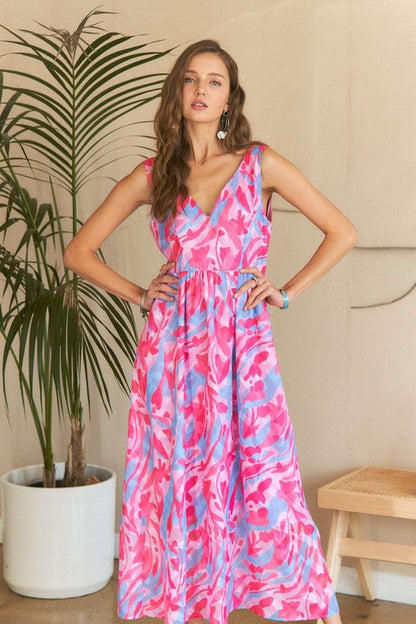 Hazel Blues® |  ADORA Abstract Floral V-Neck Maxi Dress
