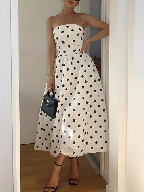 Hazel Blues® |  Polka Dot Strapless Midi Dress