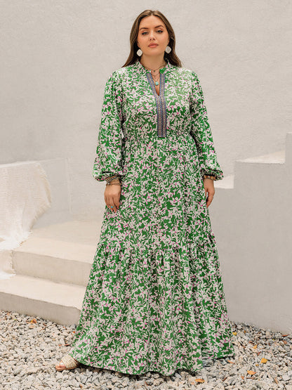 Hazel Blues® |  Printed Notched Long Sleeve Maxi Dress