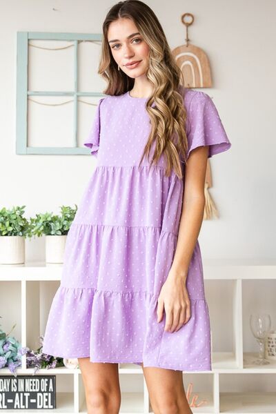 Hazel Blues® |  Heimish Swiss Dot Short Sleeve Tiered Dress