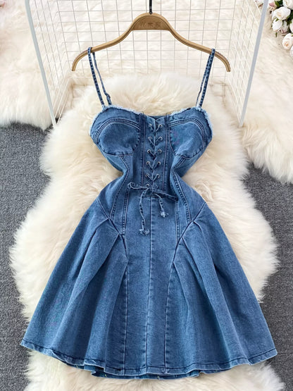 Hazel Blues® |  Lace-Up Denim A-Line Mini Dress