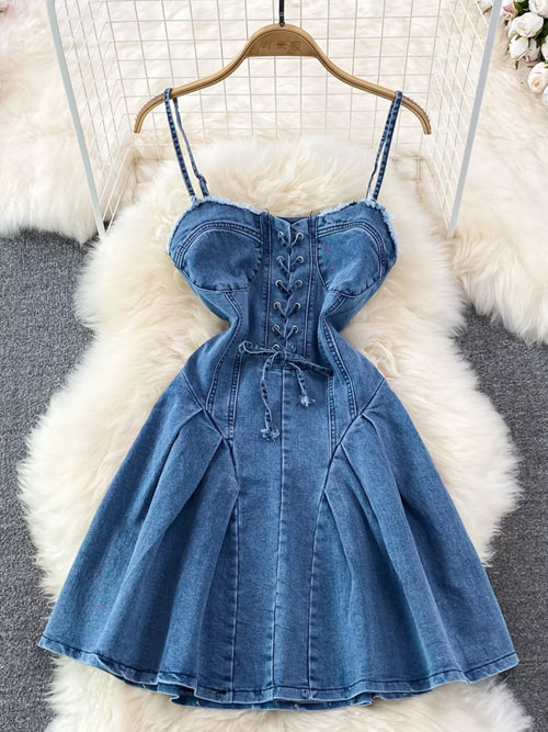 Hazel Blues® |  Lace-Up Denim A-Line Mini Dress