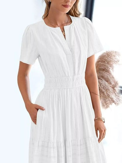 Hazel Blues® | Short Sleeve Tiered Midi Dress