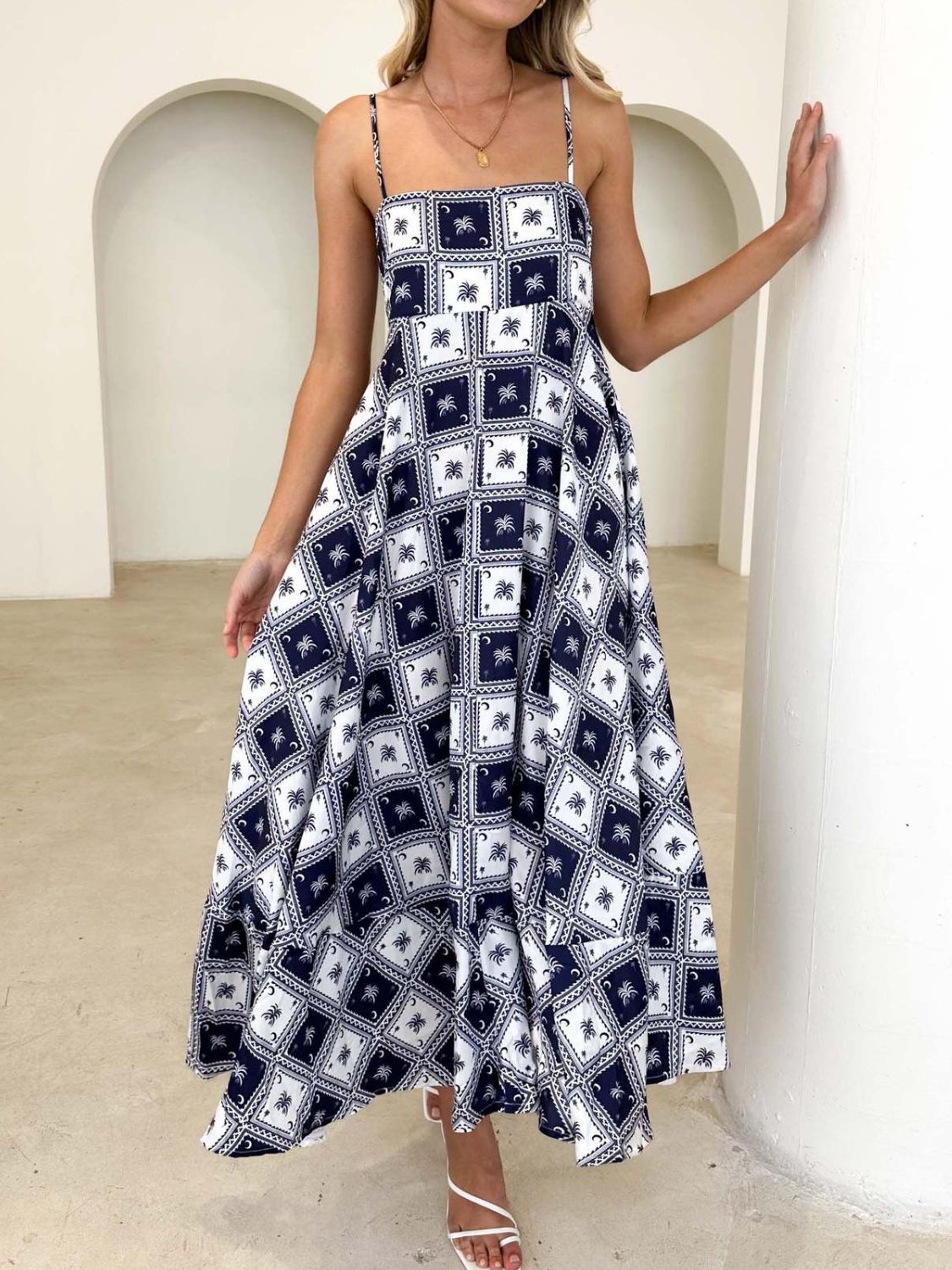 Hazel Blues® |  Printed Square Neck Midi Cami Dress