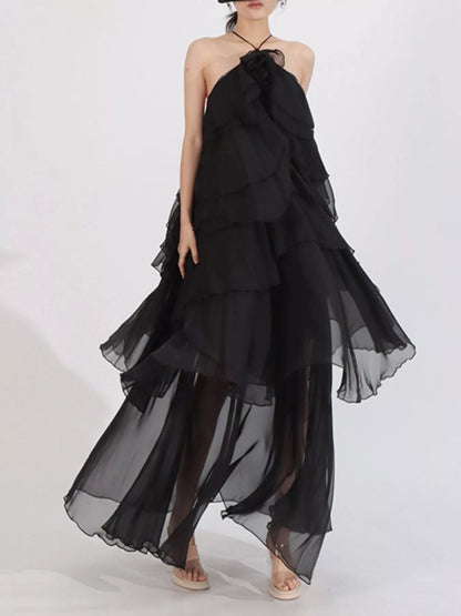 Hazel Blues® |  Ruffled Chiffon Halter Neck Maxi Dress