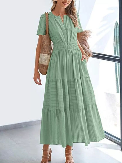 Hazel Blues® | Short Sleeve Tiered Midi Dress