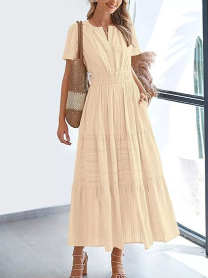 Hazel Blues® | Short Sleeve Tiered Midi Dress