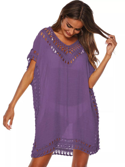 Hazel Blues® |  Crochet Trim V-Neck Cover-Up Dress