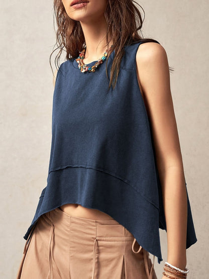 Hazel Blues® |  Exposed Seam Side Slit Round Neck Tank