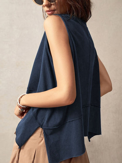 Hazel Blues® |  Exposed Seam Side Slit Round Neck Tank