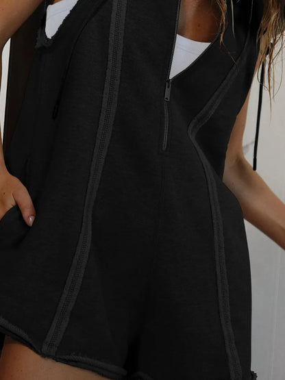 Hazel Blues® |  Half Zipped Hooded Sleeveless Romper