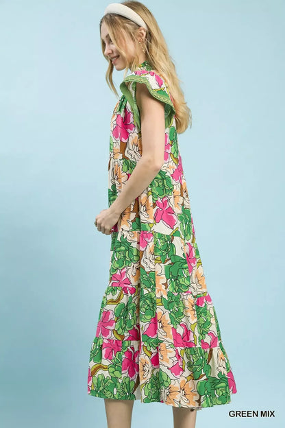 Hazel Blues® |  Umgee Mix Bold Floral Tiered Midi Dress