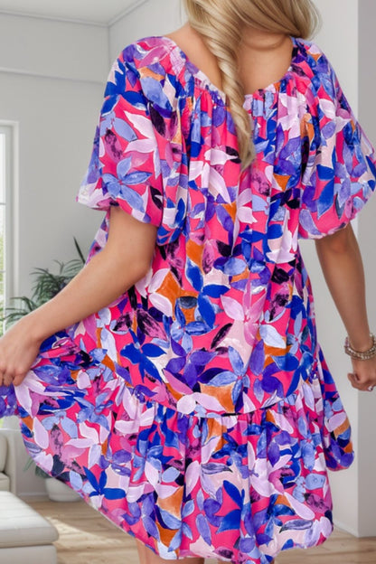 Hazel Blues® |  Printed Square Neck Short Sleeve Mini Dress