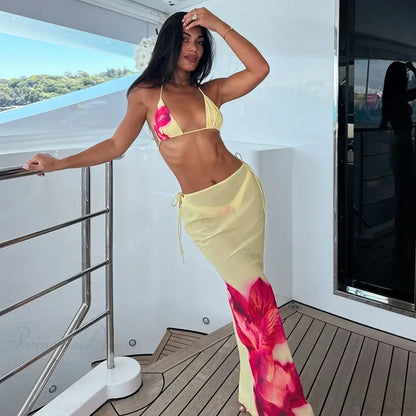Floral Bikini Set Three Piece Swimsuit