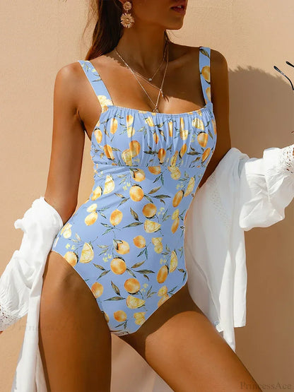 Fruit Print Bandeau Tummy Control Swimsuit One Piece