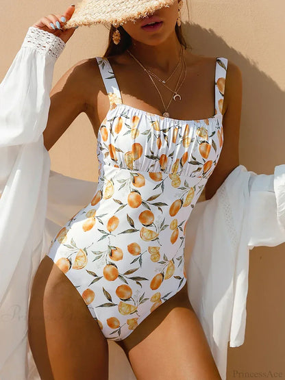 Fruit Print Bandeau Tummy Control Swimsuit One Piece