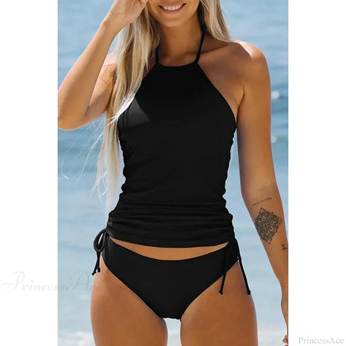 Halter Crop Panties Solid Two Piece Set